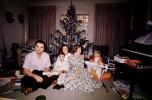 Christmas Morning, boy, man, woman, daughter, son, girl, piano, Presents, Decorations, Ornaments, Tree, 1960s, PHCV02P11_17