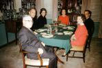 Dinner, Table, food, men, women, plates,  glasses, 1940s, PHCV04P01_17