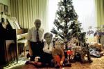 Christmas morning, grandfather, grandmother, grandson, piano, woman, man, boy, Tree, Presents, Gifts, Decorations, Ornaments, 1950s, PHCV04P07_05