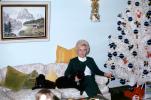 Woman, poodles, couch, Fake Tree, sofa, December 1972, 1970s, PHCV04P09_10