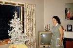 Decorated Tree, television set, candles, Woman, 1950s, PHCV05P01_07