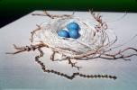 Blue eggs, paper nest, jewelry, twigs, PHEV01P03_08