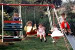 swing set, slide, backyard, lawn, smiles, smiling, cute, 1950s, PLGV03P05_17B