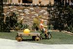Backyard, tricycle, brick fence, wooden Delux wagon, boy, July 1961, 1960s, PLGV03P15_03B