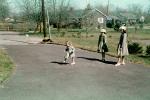 Hopscotch, driveway, girls, hats, coats, Backyard, May 1965, 1960s, PLGV03P15_09