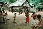 Children Playing in Thailand, houses, homes, buildings, Hill Tribes, Chiang Mai, 1970, PLGV04P01_03