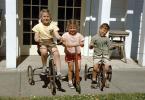 Girl, Boy, Tricycle, scooter, sister, brother, siblings, Whiffen Pass, 1950s, PLGV04P02_12