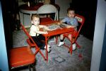 Toddler Boys sitting, table, chairs, cute, funny, 1950s, PLPV09P13_15