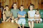 Family, Group, Sofa, Sisters, Brothers, Siblings, smiles, smiling, cute, boys, girls, July 1960, 1960s, PLPV12P11_18