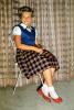 Girl, schoolgirl, socks, shoes, dress, smile, 1950s, PLPV13P12_14
