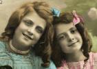 smiles, two girls, ribbons, smiling, 1920's, RPPC, PLPV17P06_10B