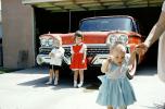 Girls, Boys, 1959 Ford Fairlane, dress, garage, car, 1950s, PLPV17P10_07