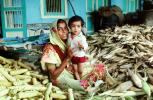 Mother and her boy, son, corn, husks, shucking corn, Gujarati, India, PMCV02P06_14