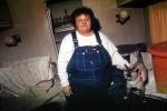Fat Woman, overalls, cat, smiles, PORV17P03_03