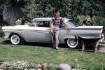 Man, Male, Dog, Whitewall Tires, Ford Fairlane, Car, vehicle, 1950s, PORV26P14_12
