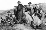 Plymouth Rock, Pilgrims arrive in Plymouth New England, praying, thankful, giving thanks, PRAV01P02_06B