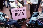Discrimination Kills, lady in a wheelchair, Earth Day 1990, PRSV03P08_11