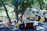 Girl, Woman, Campsite, Picnic Table, Dog, Lake Almanor California, July 1971, 1970s, RVCV02P08_17