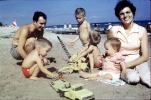 Playing on the Beach, Toys, Woman, Father, son, shirtless, smiles, retro, 1950s, RVLV06P02_02