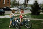 Neighborhood Kids on their Bicycles, Suburbia, Cars, Girls, Basket, 1950s, SBYV04P06_14