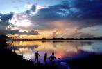 Fishermen, Boys, Lake, Water, Sunset, Clouds, SFIV01P03_06.2658