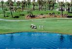 paths, water hazard, lake, golfer, golf cart, trees, Palm Desert, California, SGFV01P10_01.2658