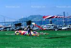 Cars, lawn, Marin Headlands, Golden Gate Bridge, Flying a Kite, SKTV01P06_14