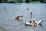 Floating on a Lake, back dive, airmatress, 1978, 1970s, SWFV01P12_06