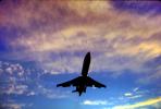 Boeing 727 landing, clouds, sunset, dusk, TAFV03P05_04B