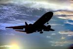 DC-10 landing, clouds, sunset, dusk, TAFV03P06_07B