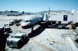 United Airlines UAL, Boeing 757, pushback, tow tractor, (SFO), jetway, Airbridge, TAFV16P04_09