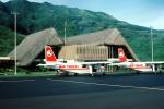 F-OCQH, Air Tahiti, Terminal, Moorea Temae, building, thatched roof, grass, Sod, TAFV43P07_16