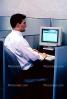 Office, cubicles, Man with Desktop Computer, Hotel Workstations, Office Center, May 1995, 1990's, TECV03P10_05