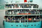 Rear view of a ferry boat, Ferry, Ferryboat, crowded, Yangtze River, 1950s, TSPV01P08_02