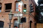 One Way Sign, Stop Light, lamp, brick building, VCRV17P07_16