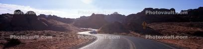 Valley of Fire, east of Las Vegas, Nevada, Road, Roadway, Highway, Panorama, S-Curve, S-Turn, VCRV18P12_01