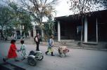 girls pushing a cart, vegetables, street, Samarkand, Uzbekistan, VCVV01P10_13