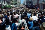 Crowds, Crowded, Girl Looking Up, Union Square, Celebration, Downtown, Throngs, Hoards, Packed People, Powell Street, downtown-SF, CC celebration June 21 1984, 1980s, VRCV01P04_08