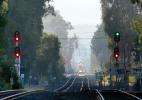 moody haze, signal light, railroad tracks, Caltrain, Burlingame, California, VRPD01_117